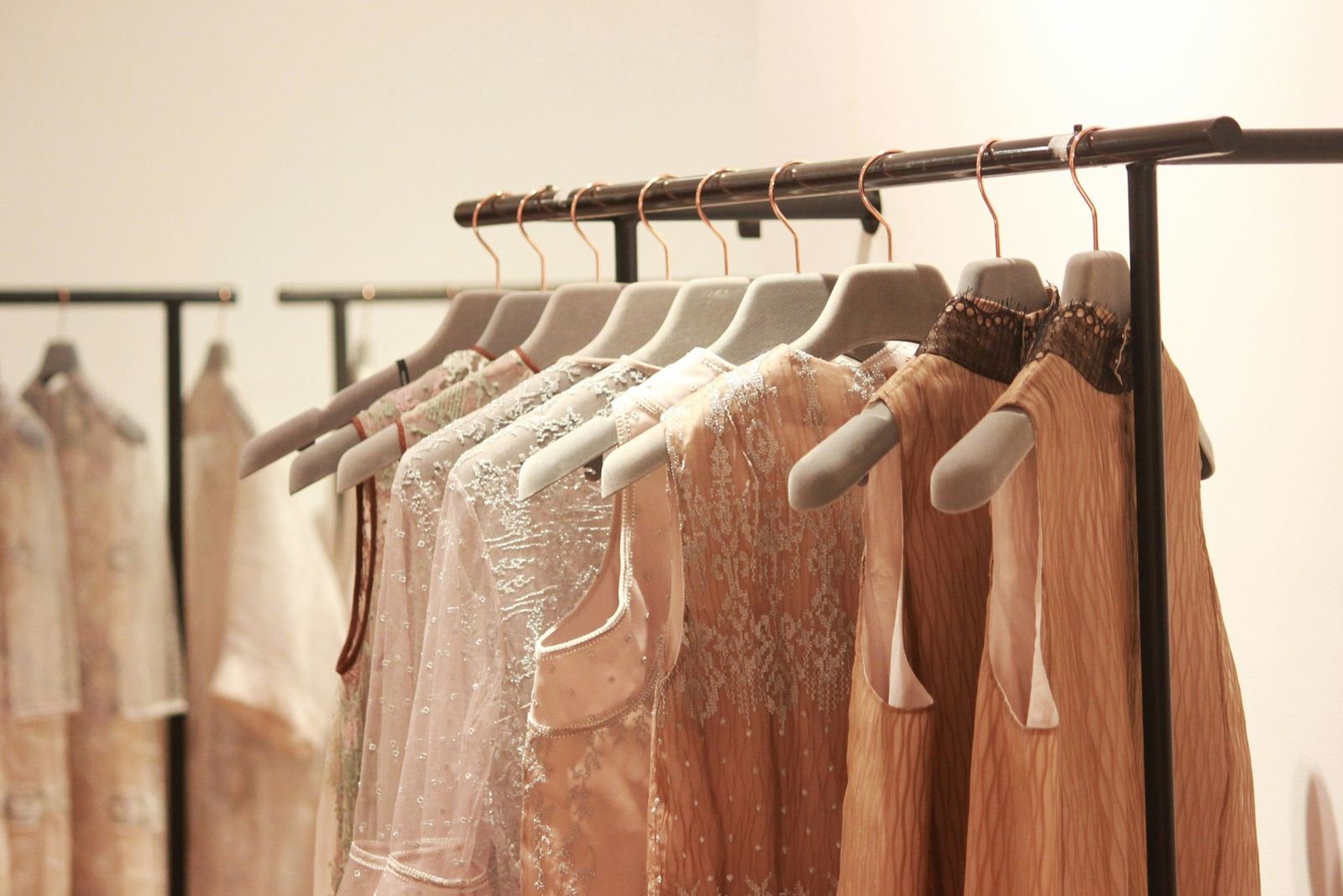 Finished garments on the studio rack